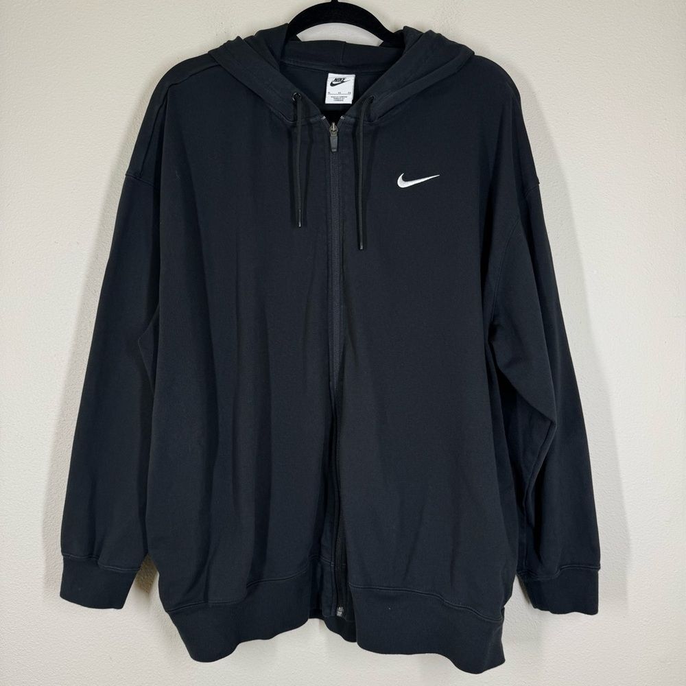 Nike Sportswear Women's Oversized Jersey Full-Zip Hoodie Black XL DM6415-010